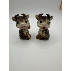 VTG Wales Japan Brown Side Eye Calfs Cows Salt Pepper Shakers Corked Collectable